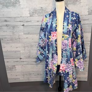 Midori International Co Japanese Kimono Boho Floral Print Open Cardigan Size L